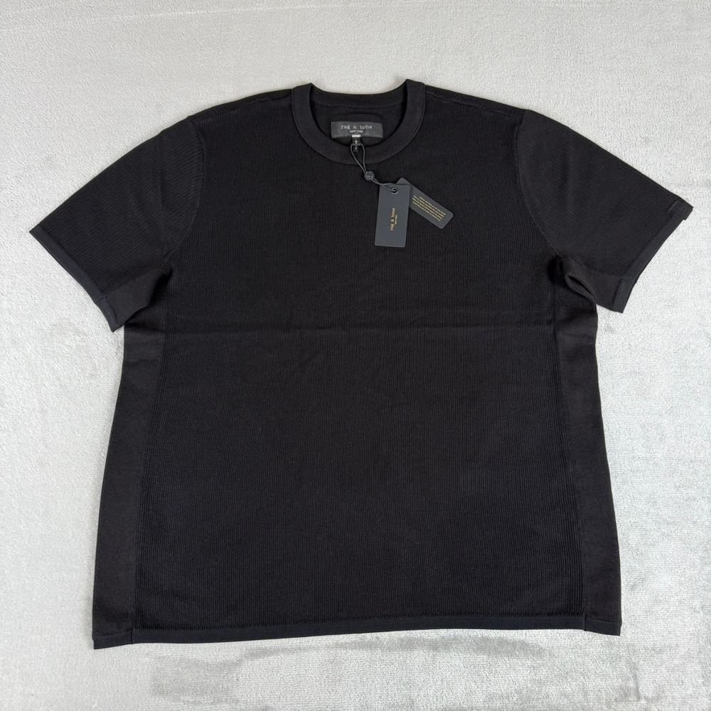 Rag & Bone Harvey Knit Tee T-Shirt Mens Large Black Stretch Crewneck $198 NWT